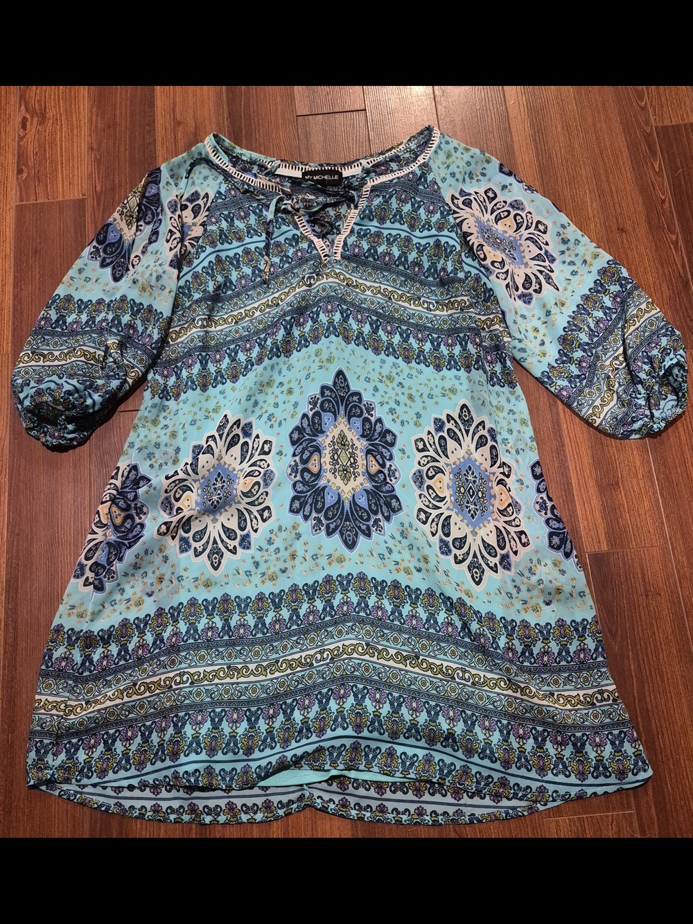 My Michelle Aqua Floral Boho Tunic